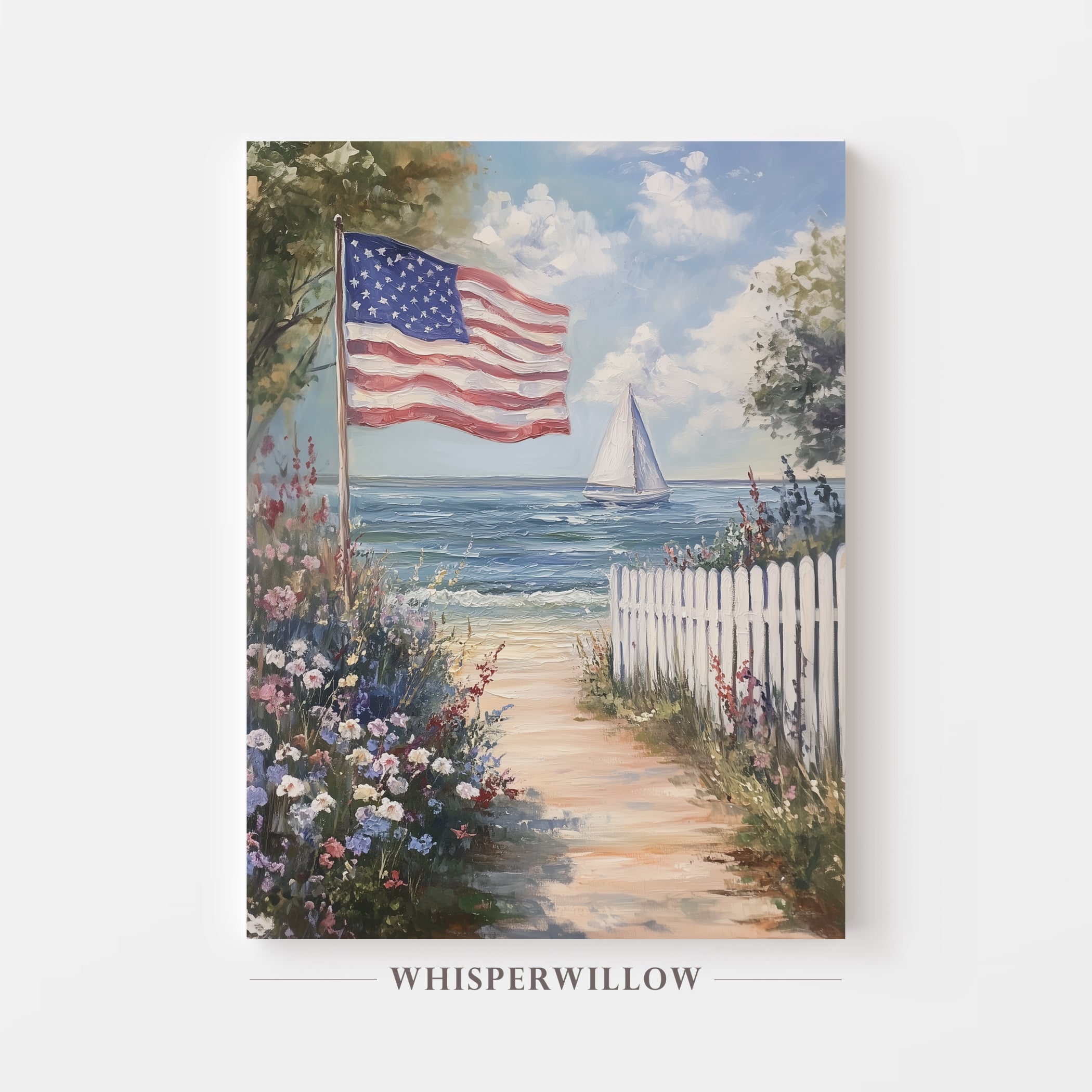 American Flag Coastal Canvas Wall Art Home Decor Gift