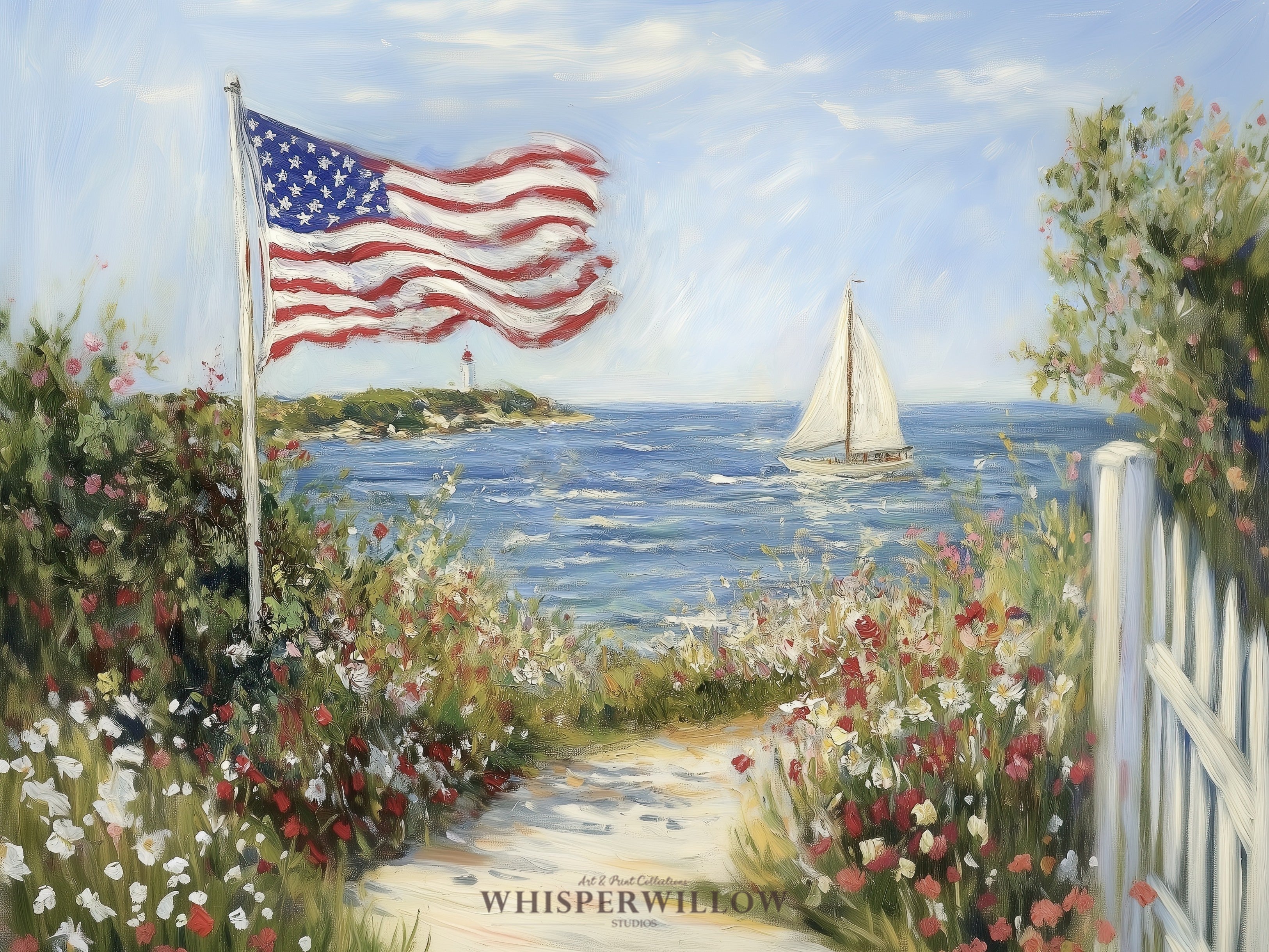 Coastal Patriotic Flag Wall Art American Independence Day Home Decor Gift