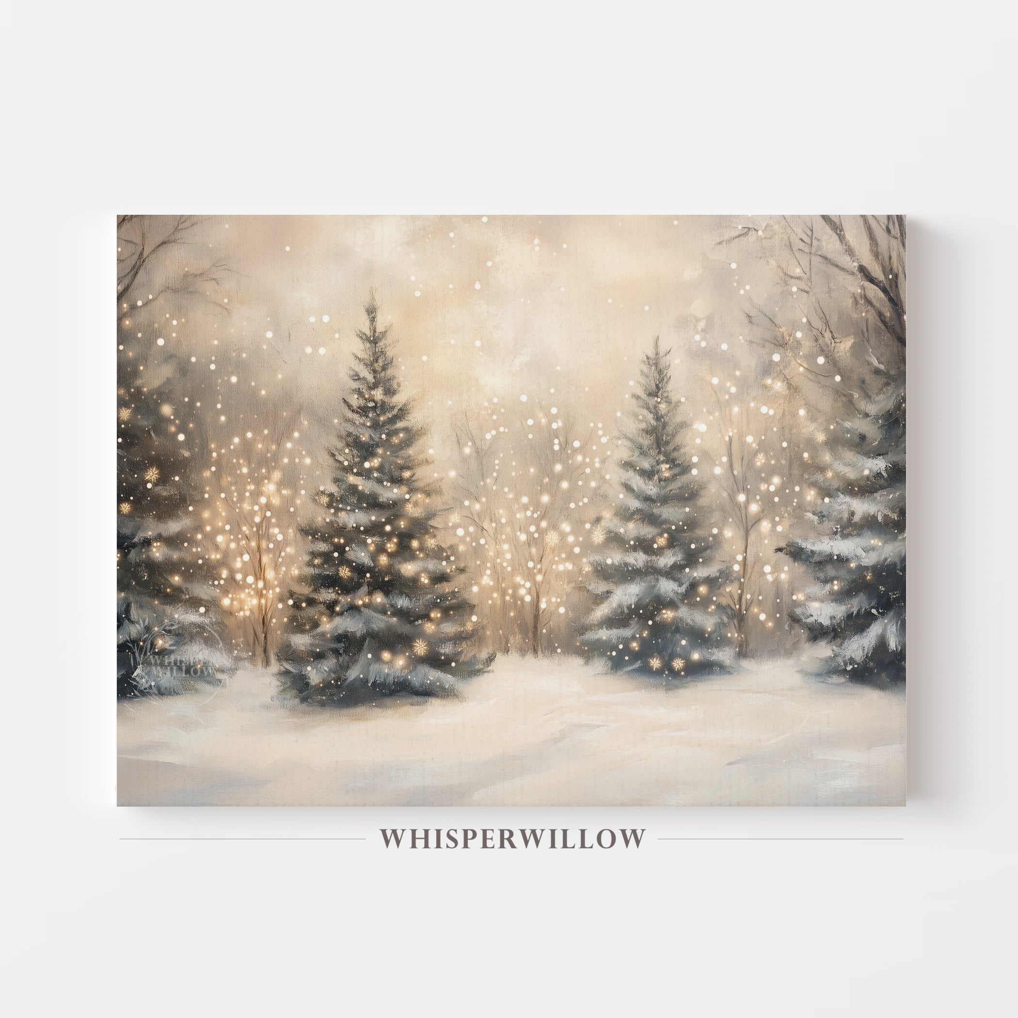 Christmas Tree Forest Lights Canvas Wall Art Christmas and Winter Home Decor Gift