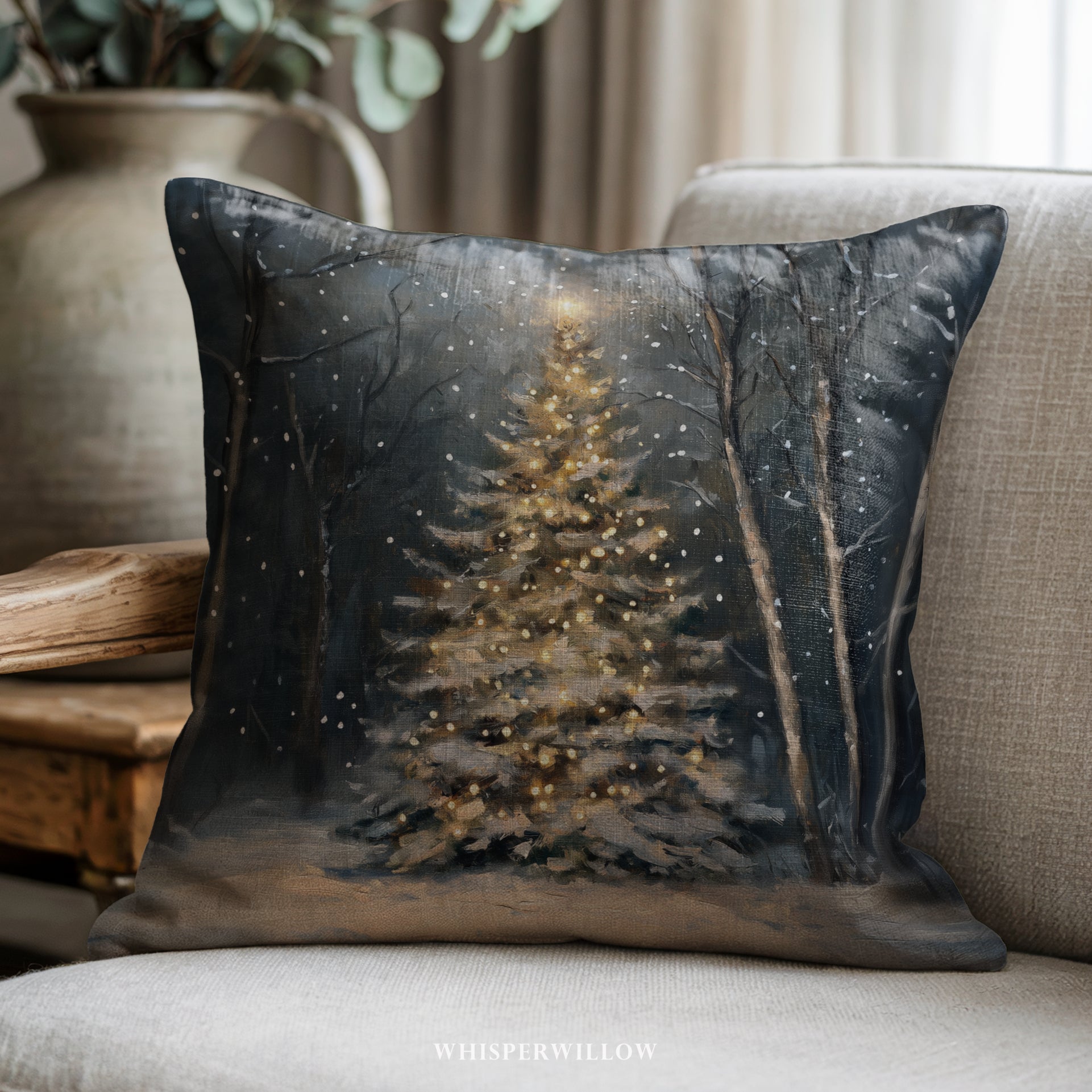 Christmas Tree Forest Lights Throw Pillow Christmas and Winter Decor Gift