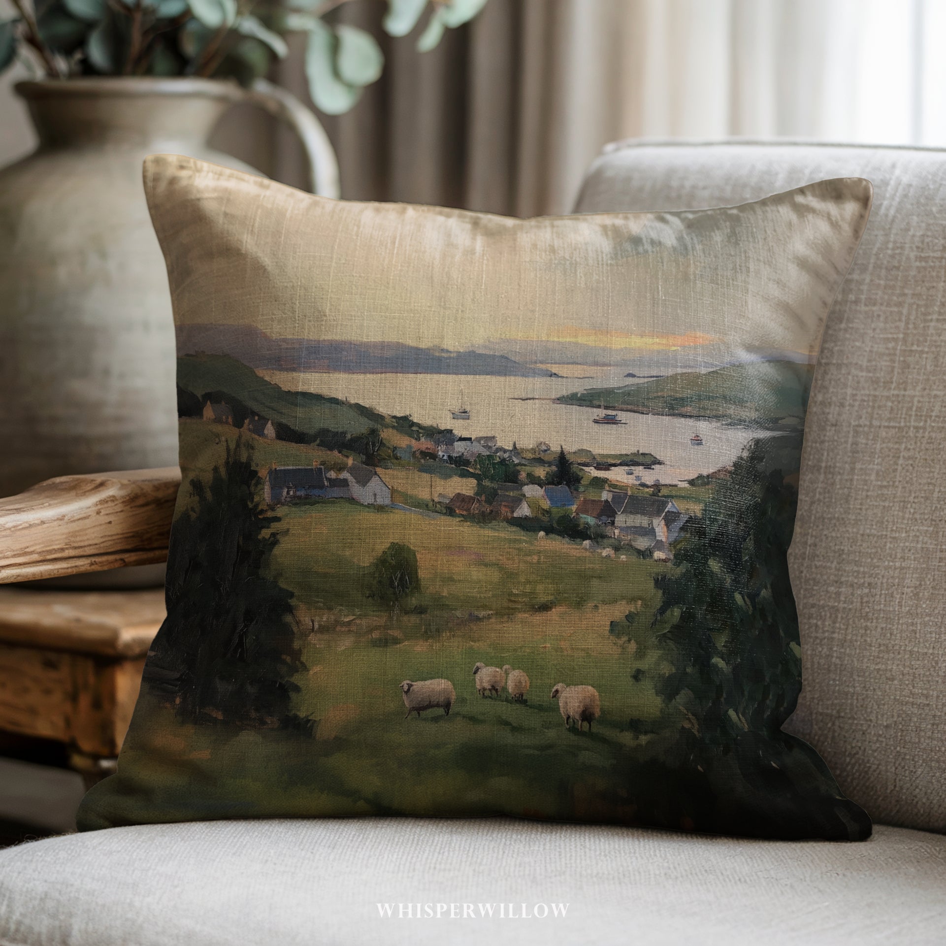 Irish Countryside Sheep Throw Pillow Animal Home Decor Gift