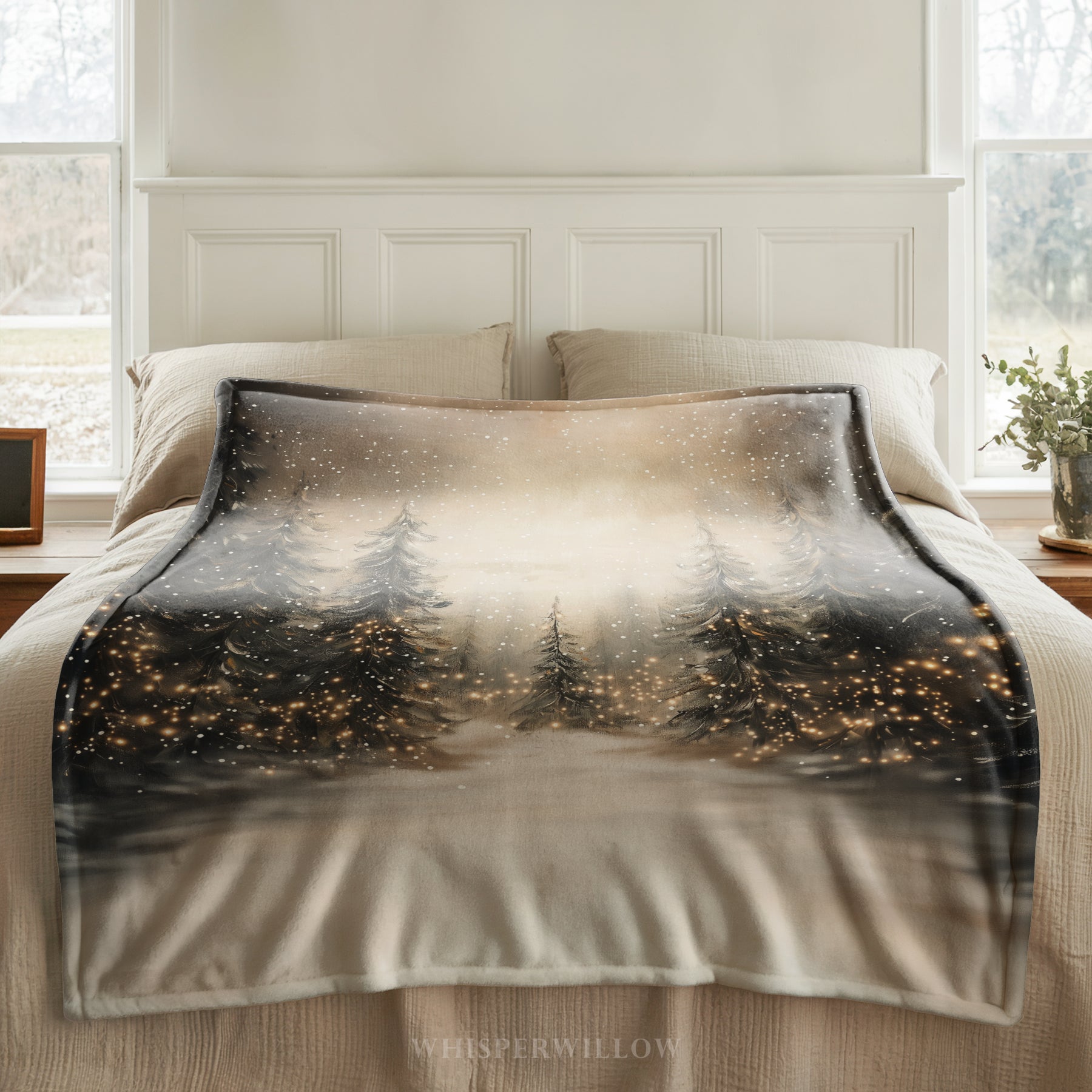 Winter Forest and Lights Throw Blanket Christmas Winter Home Decor Gift
