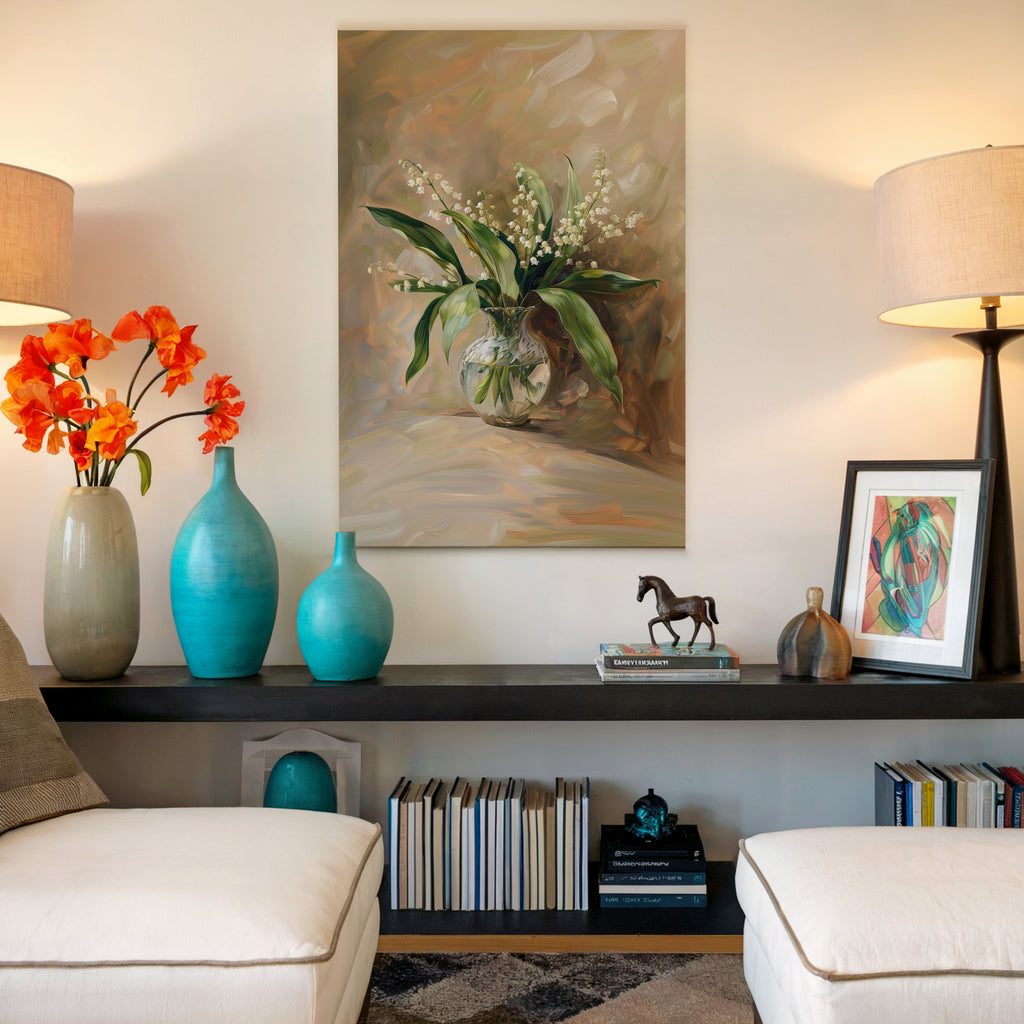 Tableau sur toile Muguet - Bouquet floral vintage, nature morte botanique élégante, magnifique décoration champêtre classique