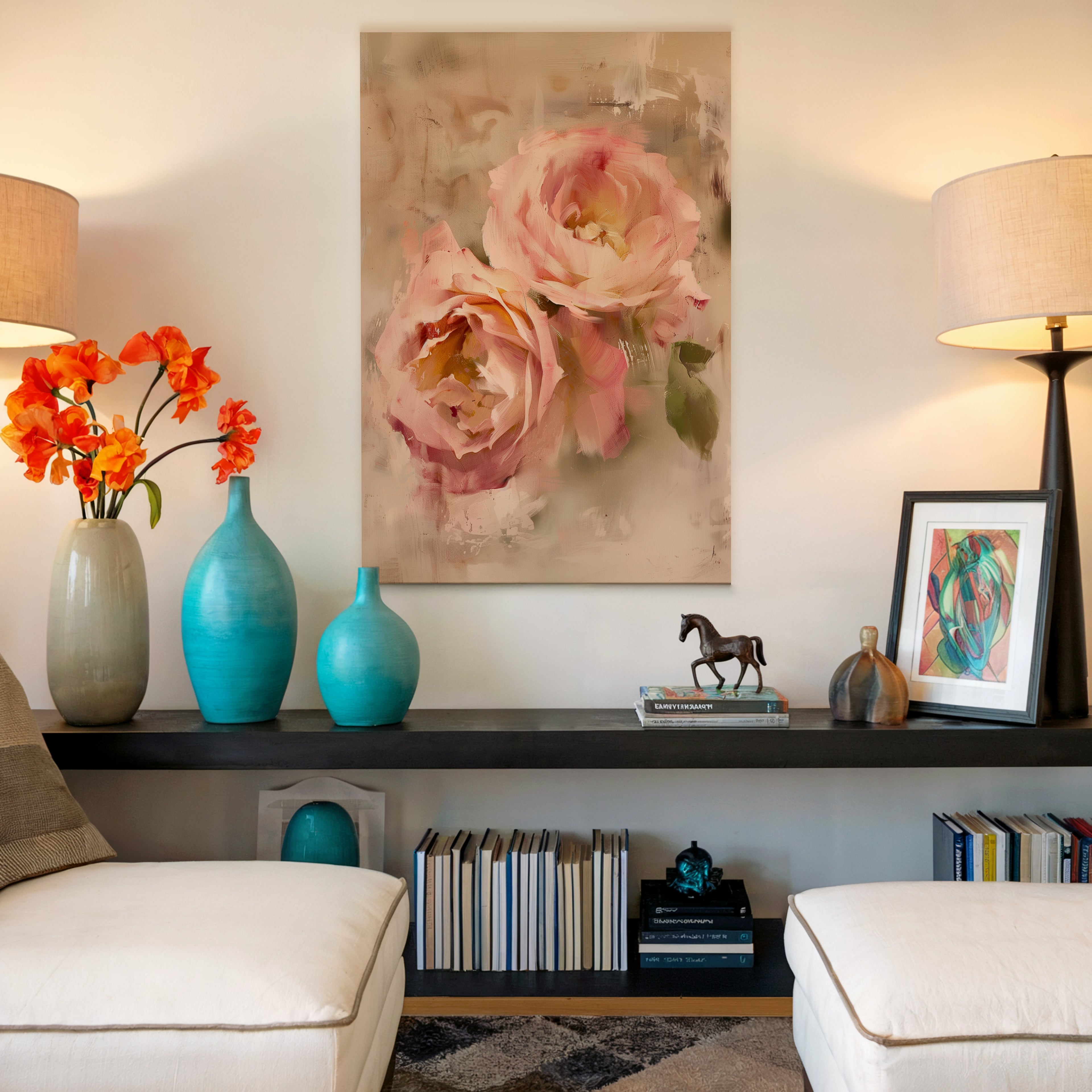 Vintage Rose Canvas Wall Art | Abstract Blush Pink Floral | Romantic Botanical Home Decor