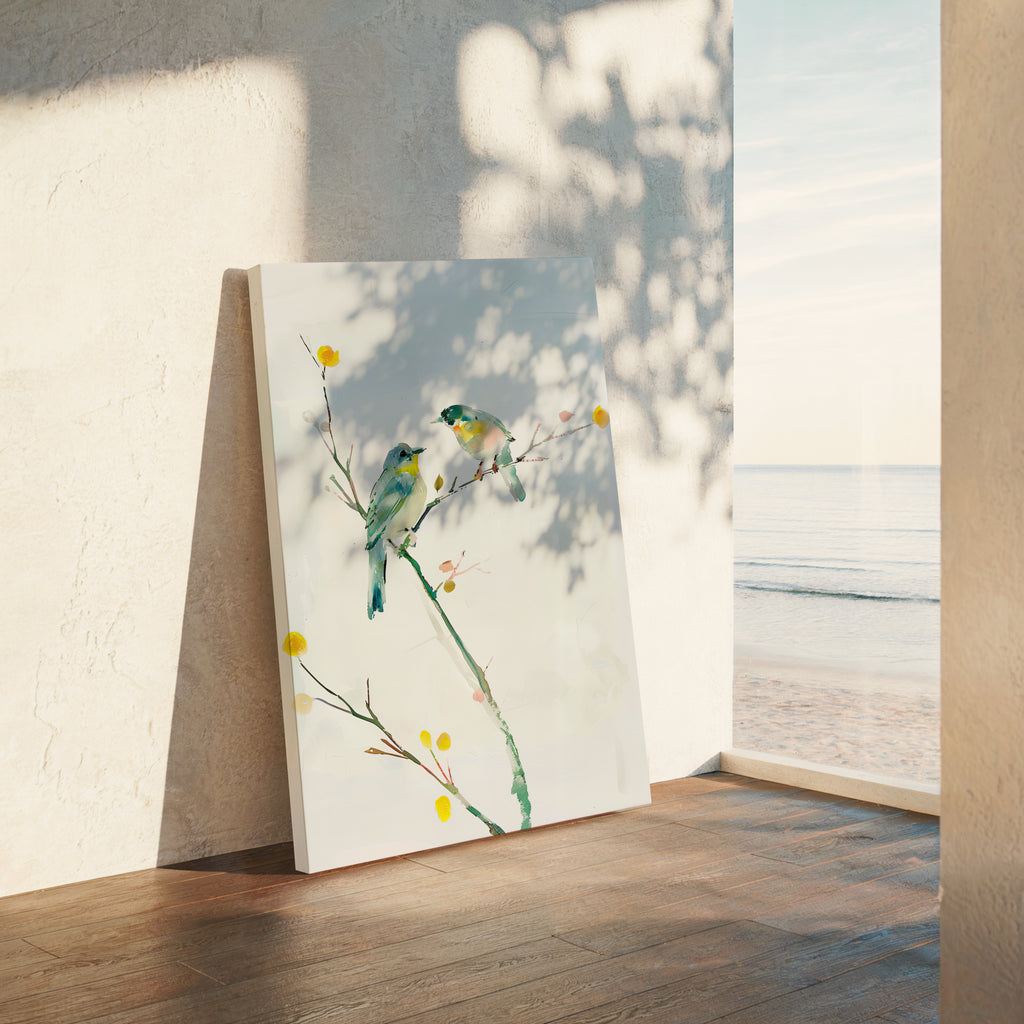 Tableau sur toile | Motif oiseau romantique | Décoration minimaliste nature