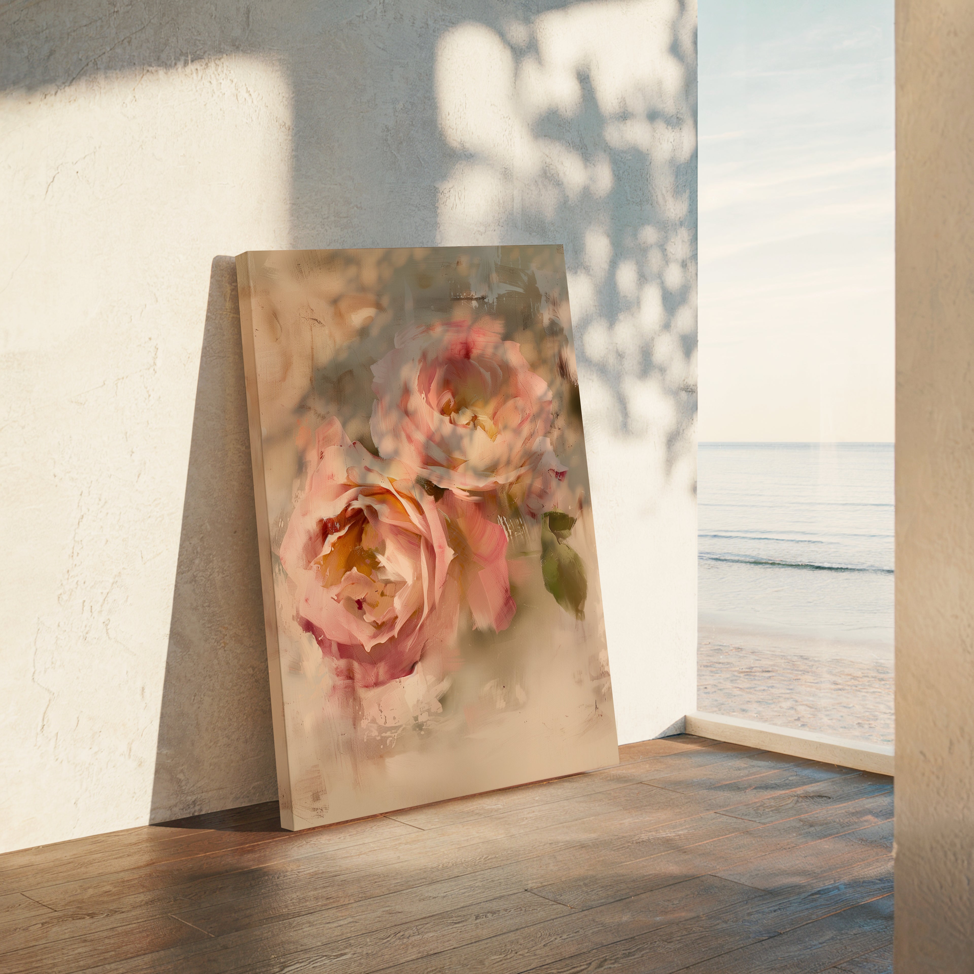 Vintage Rose Canvas Wall Art | Abstract Blush Pink Floral | Romantic Botanical Home Decor