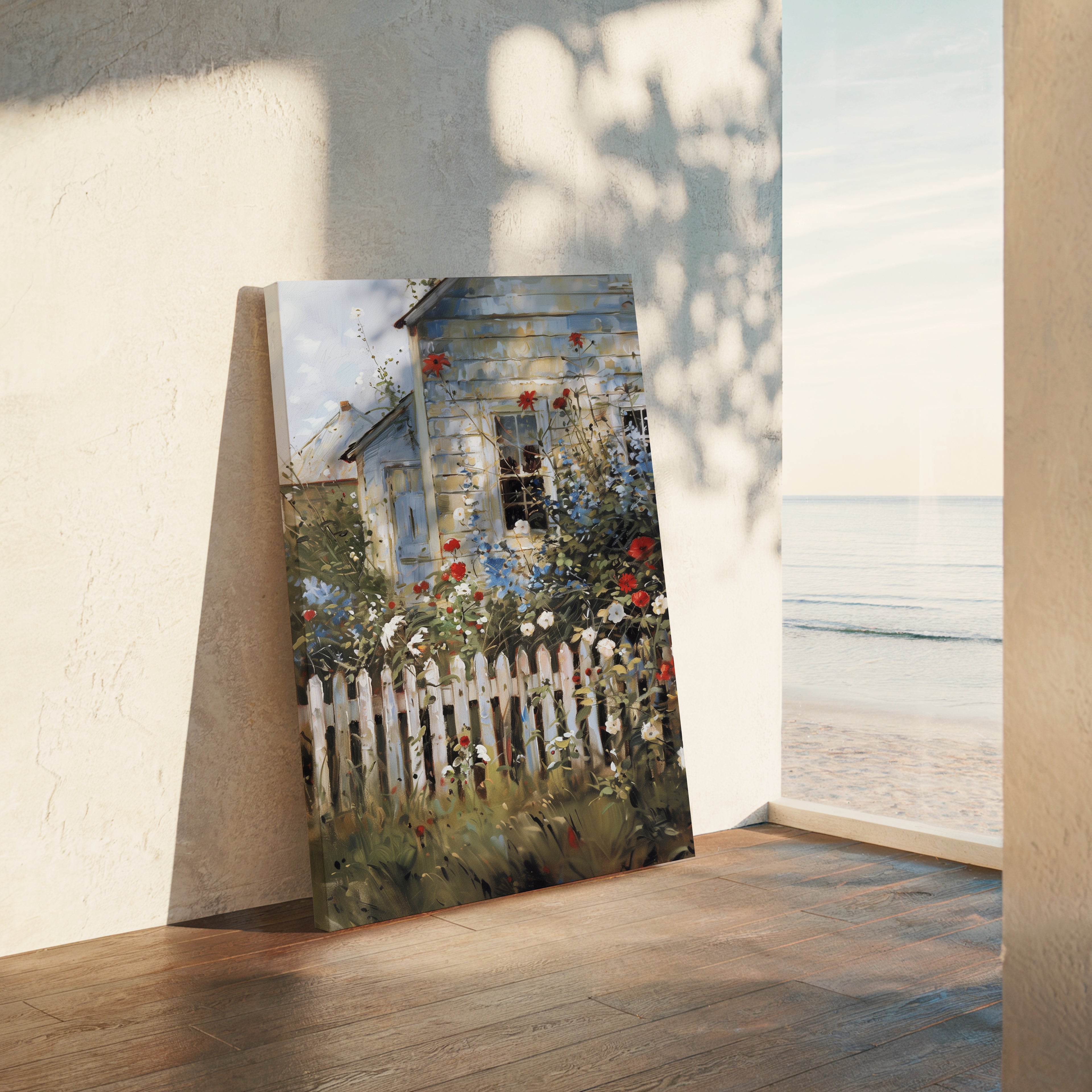 Wandbild mit amerikanischen Blumen im Landhausstil | Vintage-Garten-Lattenzaun | Rustikale Dekoration zum Unabhängigkeitstag