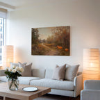 Vintage-Leinwandbild mit Kürbismotiv – Herbstlicher Bauernhaus-Landweg