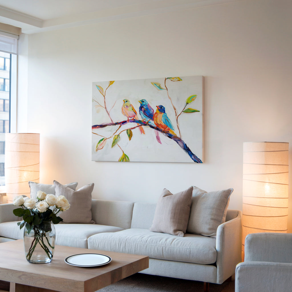 Colorful Birds Canvas Wall Art | Vibrant Tree Branch Wildlife | Abstract Animal Decor