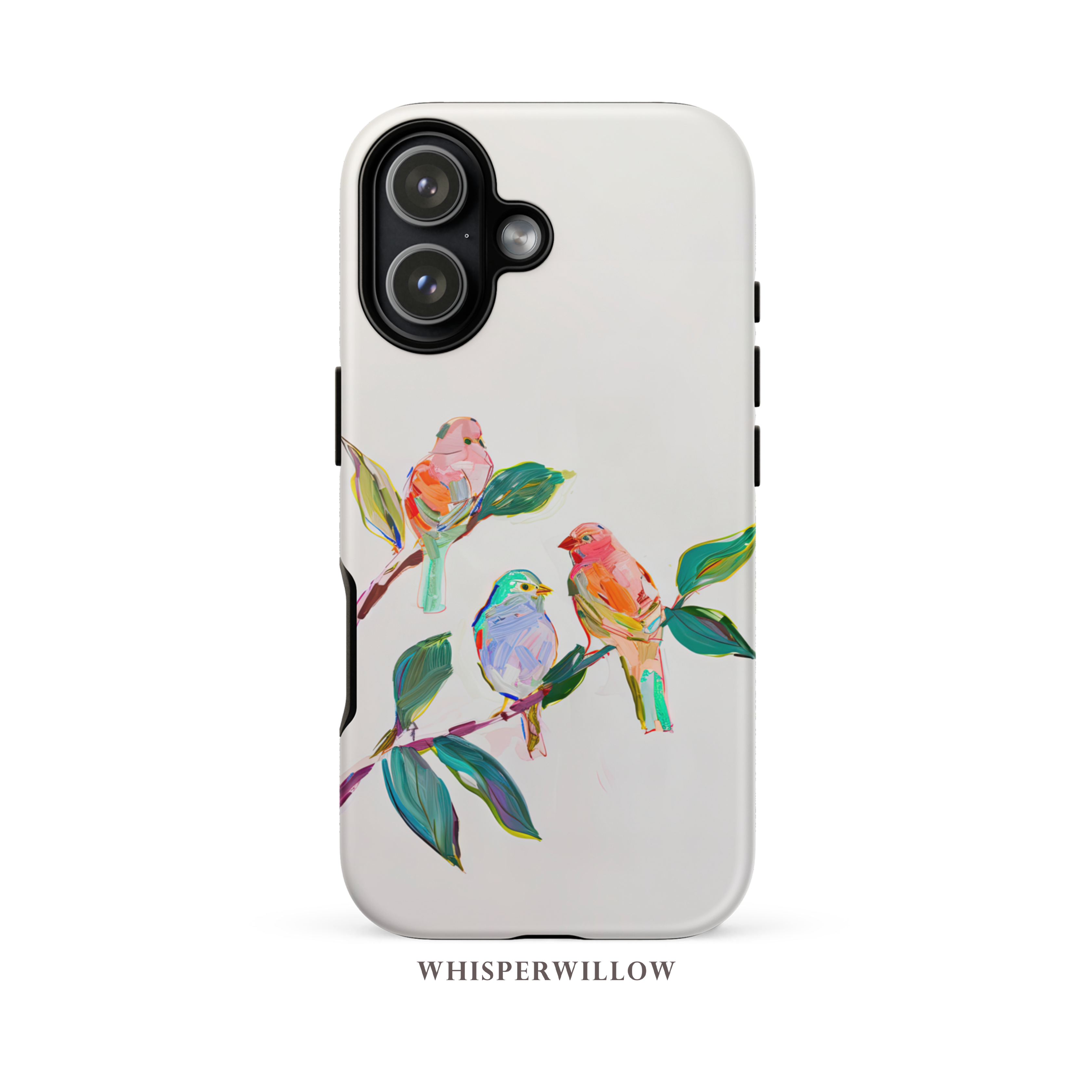 Colorful Bird Art Phone Case Compatible with iPhone | Songbird Branch Design | Cute Aesthetic Nature | Joyful Bird Lover Gift by WhisperWillow Studios