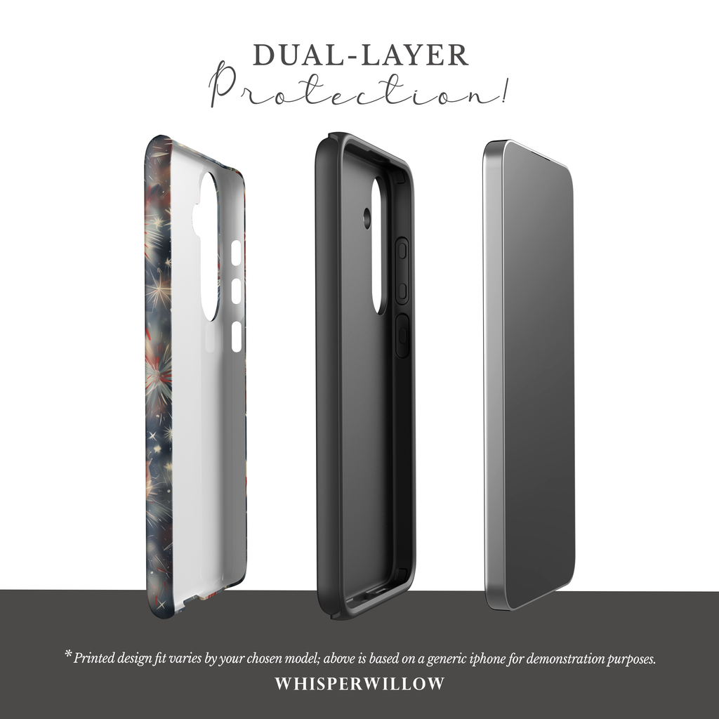 Abstract Fireworks Phone Case | Compatible with Samsung | Patriotic Red White Blue Starburst Cover