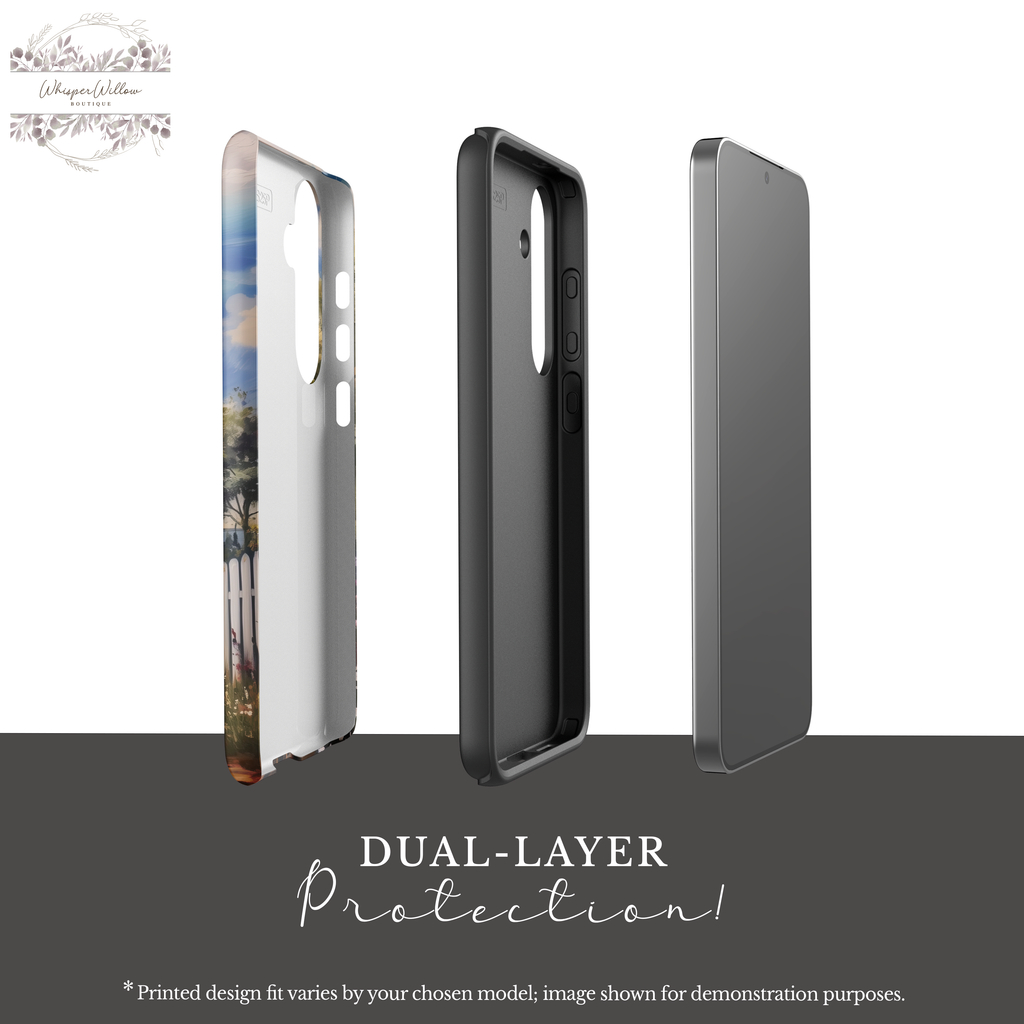 Coastal Aesthetic Phone Case Compatible with Samsung | American Flag Beach Art | Patriotic Ocean Landscape | Wildflower Path Design