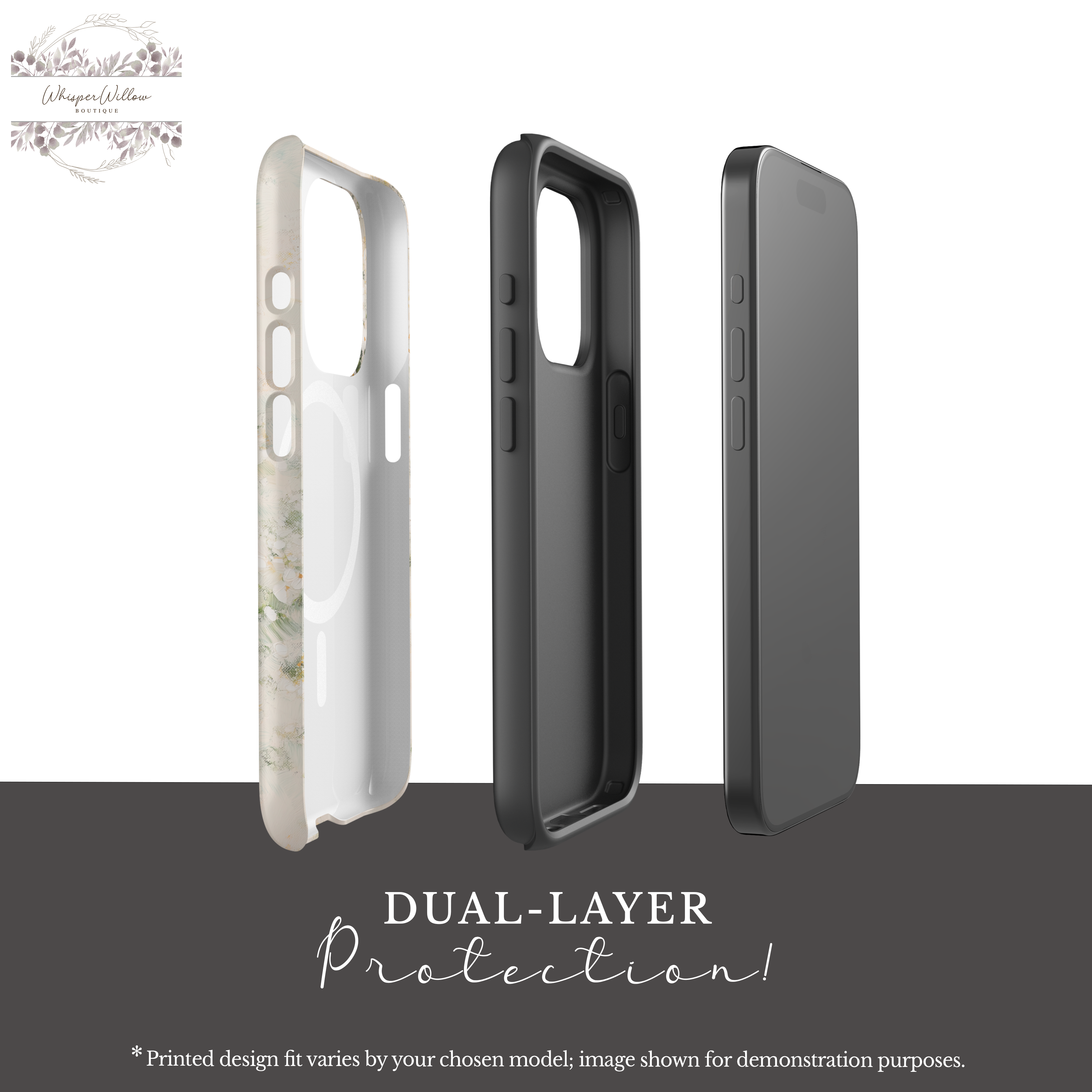 Cream Floral Phone Case | Compatible with MagSafe Magnetic Charging | Minimalist Elegant Botanical Art | Aesthetic Ivory Blossom Design
