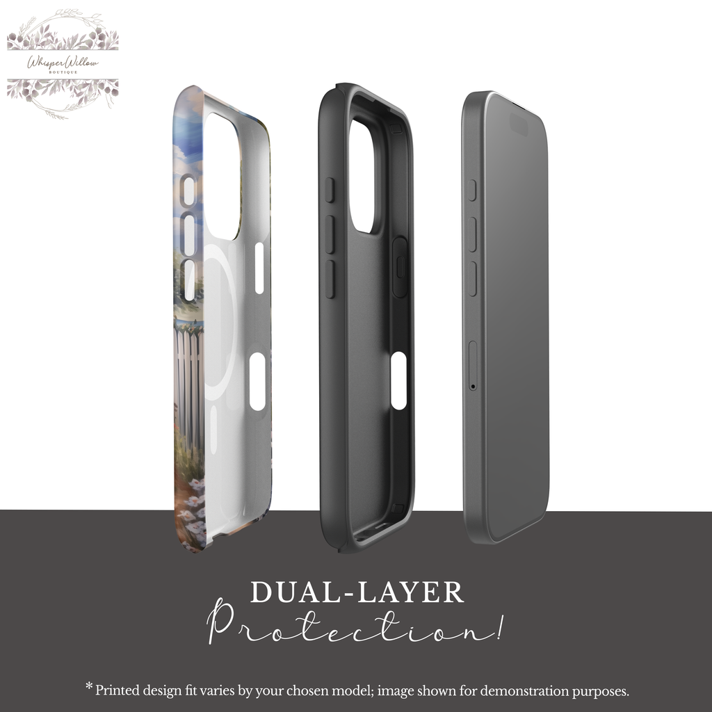 Coastal Aesthetic Phone Case | Compatible with iPhone MagSafe Charging | American Flag Beach Path Art | Patriotic Ocean Landscape