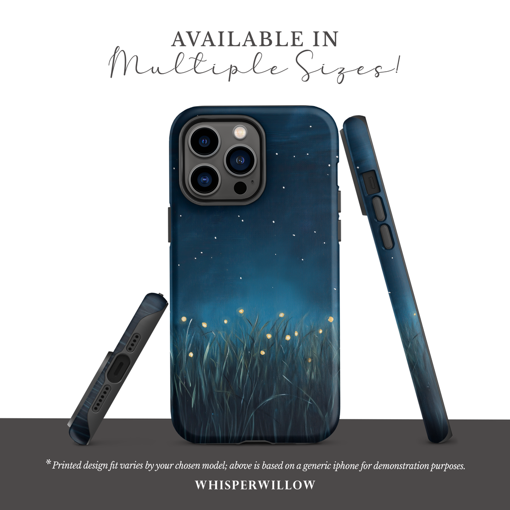 Firefly Night Sky Phone Case | Compatible with iPhone | Dual Layer Protective Cover | Dark Blue Nature Stars Lightning Bugs