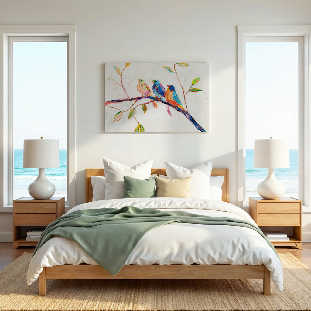 Colorful Birds Canvas Wall Art | Vibrant Tree Branch Wildlife | Abstract Animal Decor