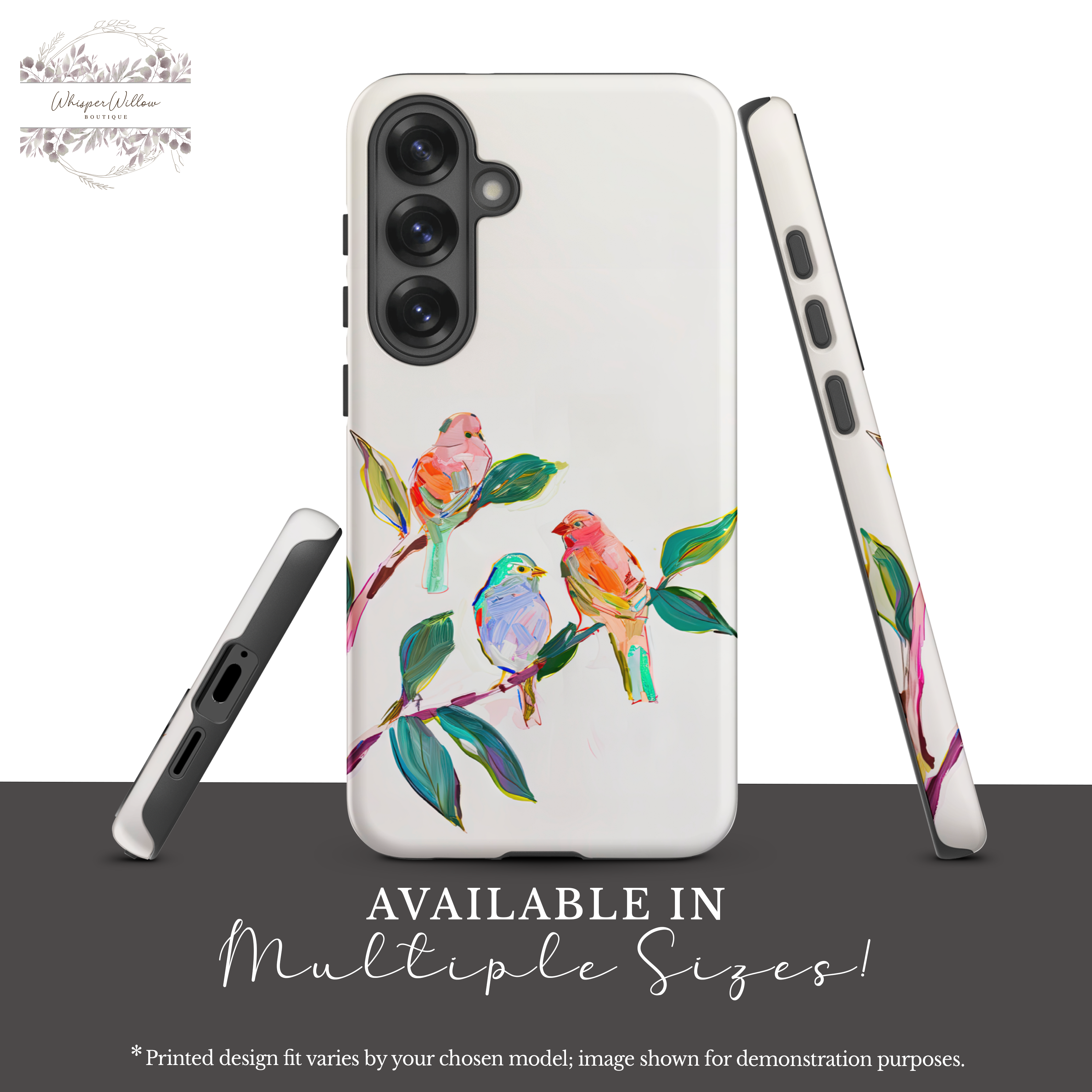 Colorful Bird Branch Art Tough Case | Compatible with Samsung Galaxy Android Phones | Dual Layer Shockproof Protective Cover | Matte Finish
