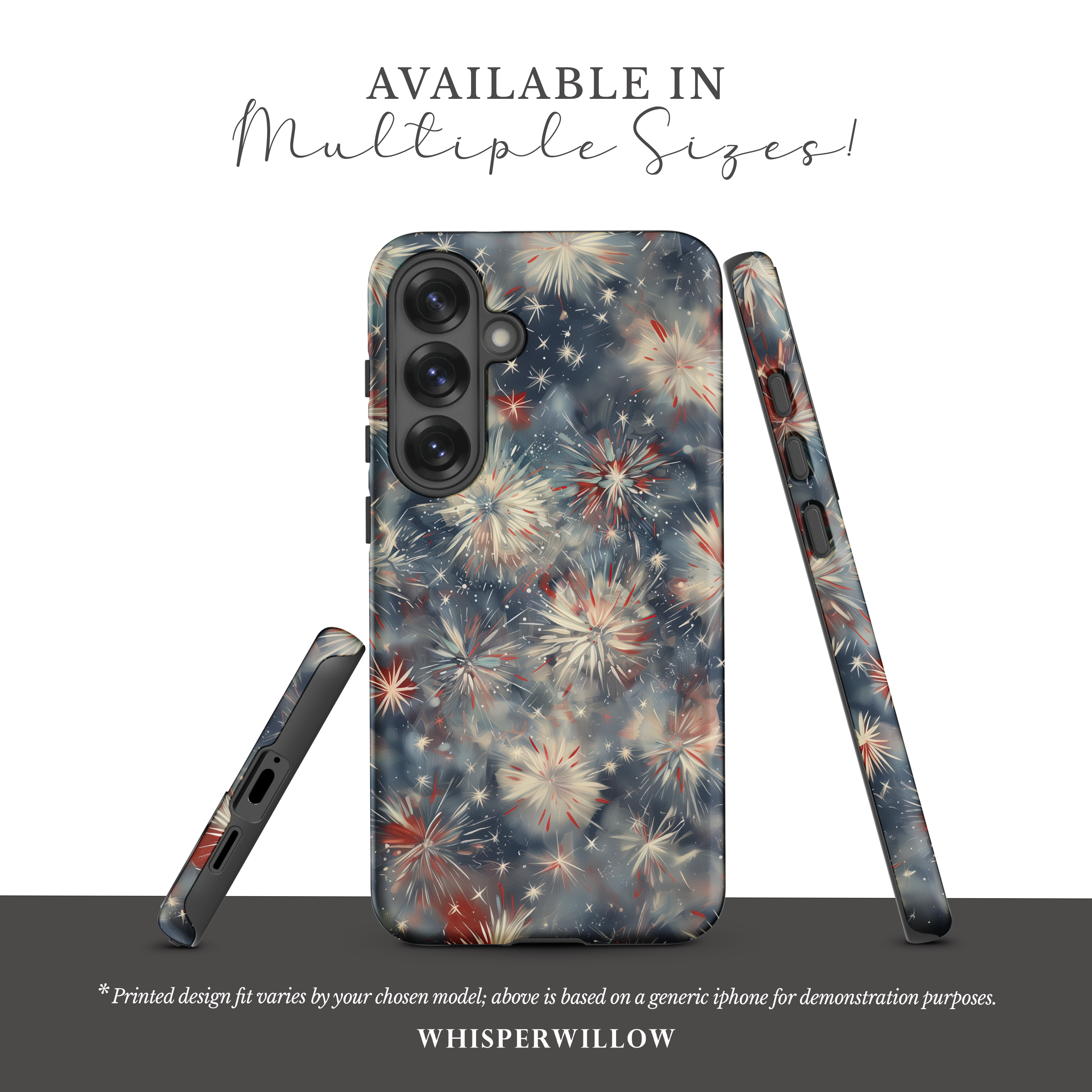 Abstract Fireworks Phone Case | Compatible with Samsung | Patriotic Red White Blue Starburst Cover