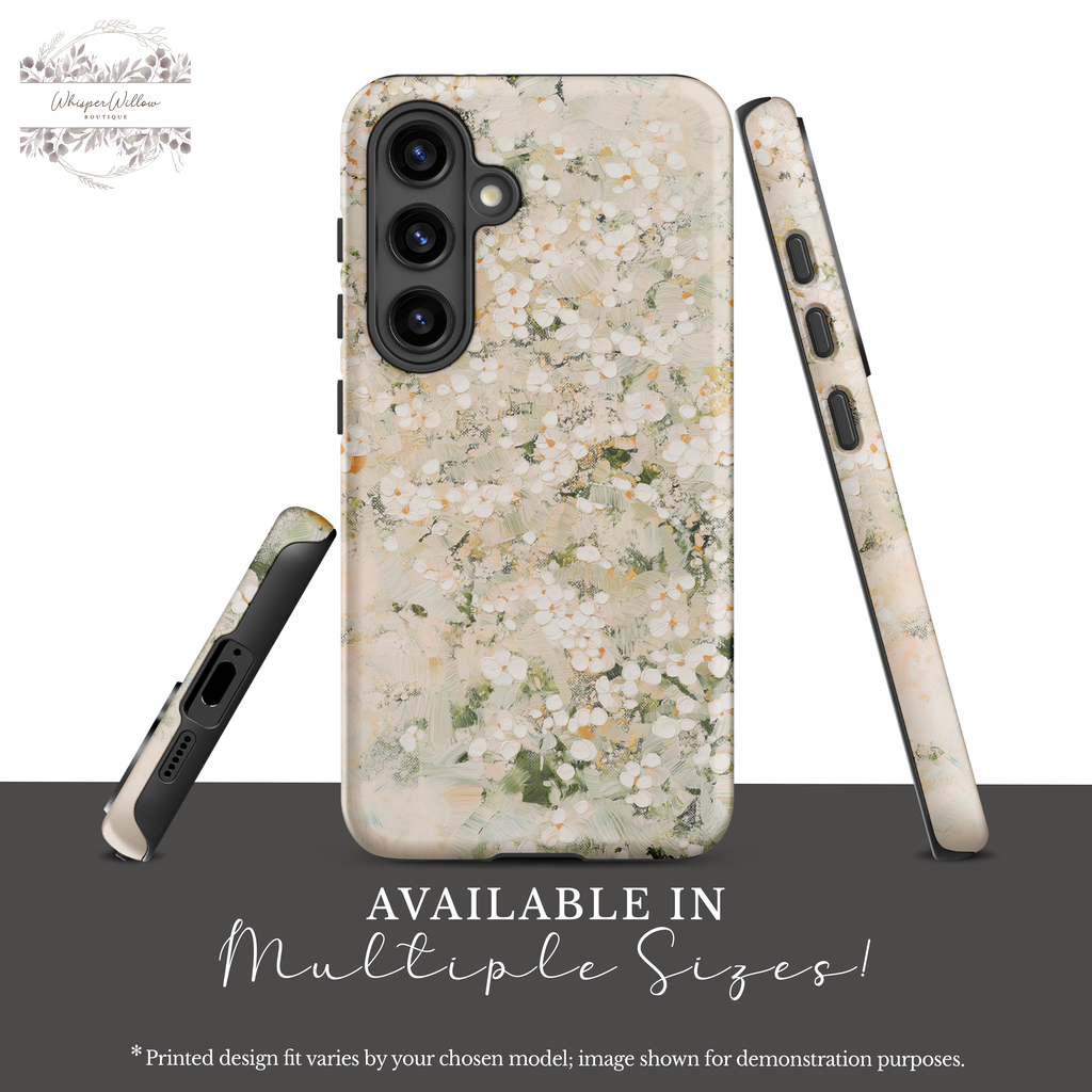 Cream White Floral Phone Case | Compatible with Samsung | Elegant Abstract Flower Art | Minimalist Aesthetic