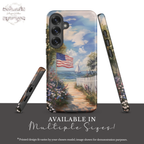 Coastal Aesthetic Phone Case Compatible with Samsung | American Flag Beach Art | Patriotic Ocean Landscape | Wildflower Path Design