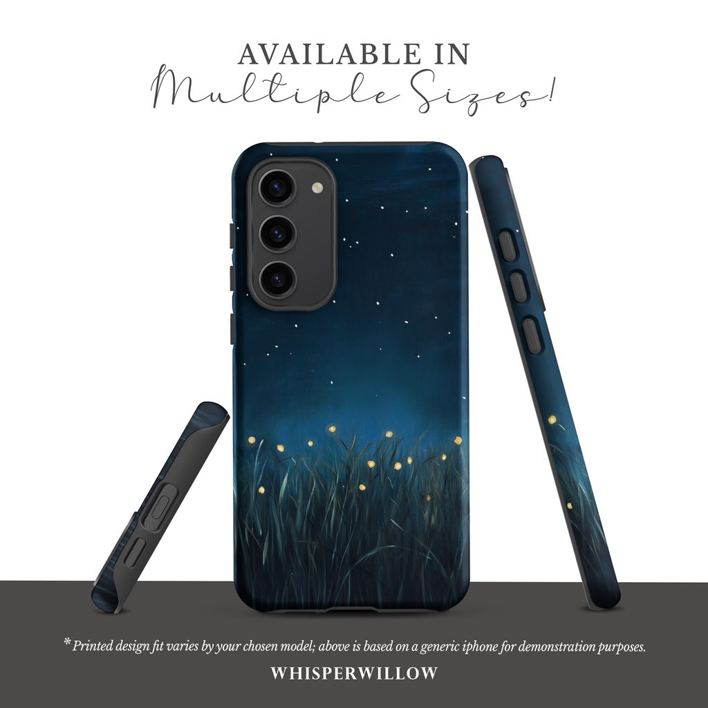 Firefly Night Sky Phone Case | Compatible with Samsung | Dual Layer Protective Cover | Dark Blue Nature Stars Lightning Bugs