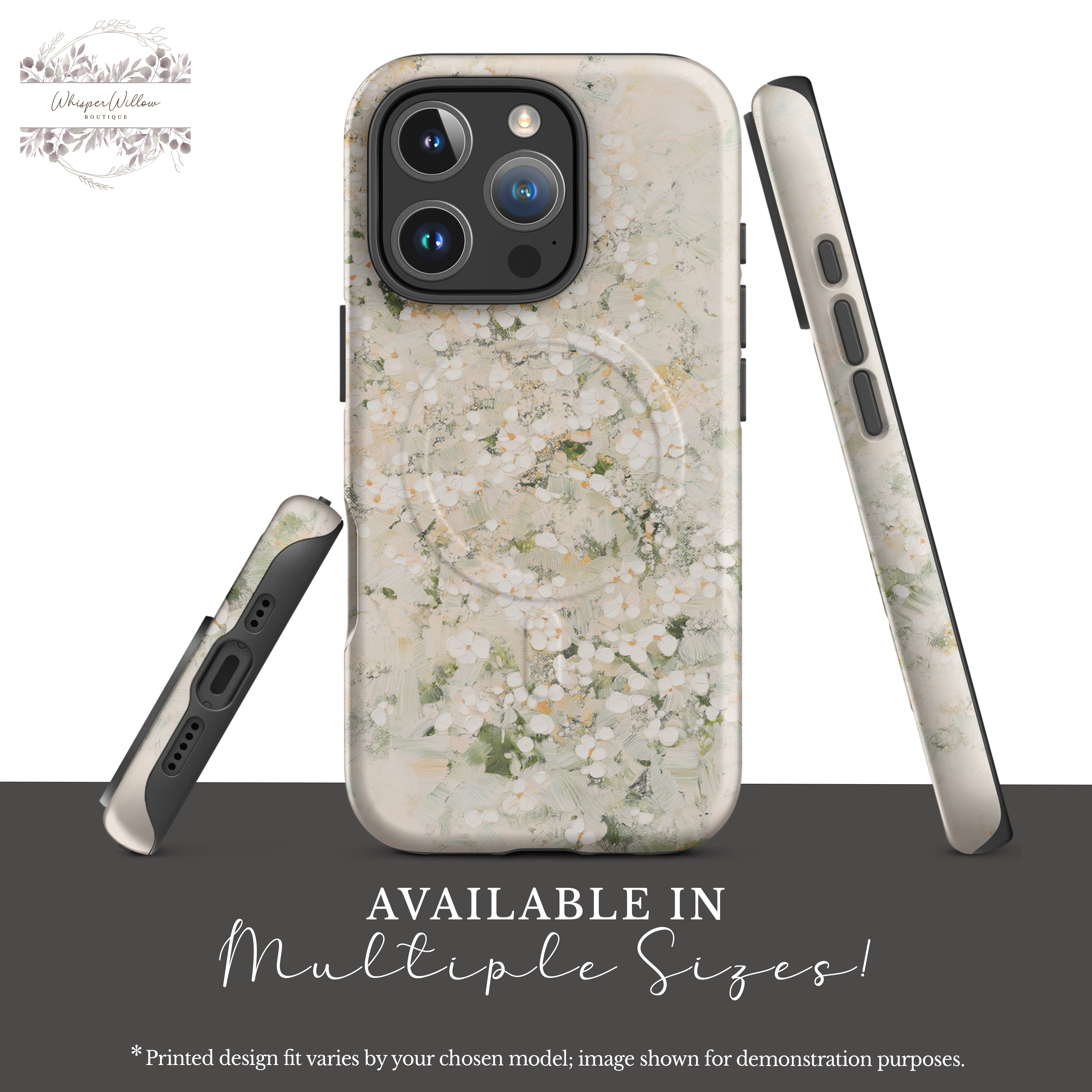 Cream Floral Phone Case | Compatible with MagSafe Magnetic Charging | Minimalist Elegant Botanical Art | Aesthetic Ivory Blossom Design