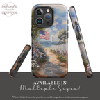 Coastal Aesthetic Phone Case | Compatible with iPhone MagSafe Charging | American Flag Beach Path Art | Patriotic Ocean Landscape