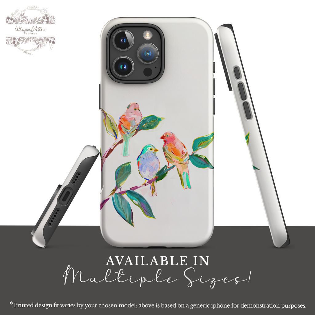 Colorful Bird Art Phone Case Compatible with iPhone | Songbird Branch Design | Cute Aesthetic Nature | Joyful Bird Lover Gift