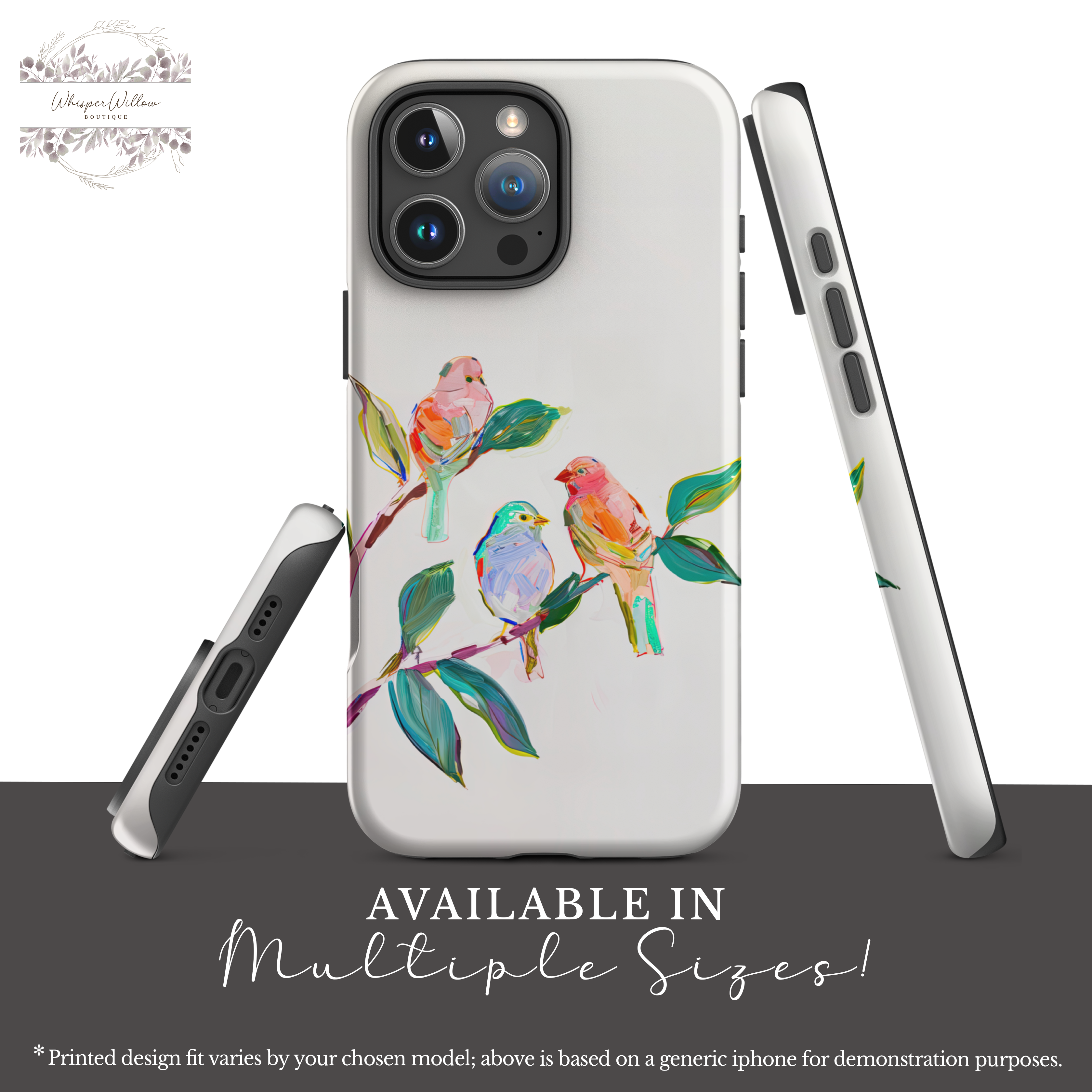 Colorful Bird Art Phone Case Compatible with iPhone | Songbird Branch Design | Cute Aesthetic Nature | Joyful Bird Lover Gift