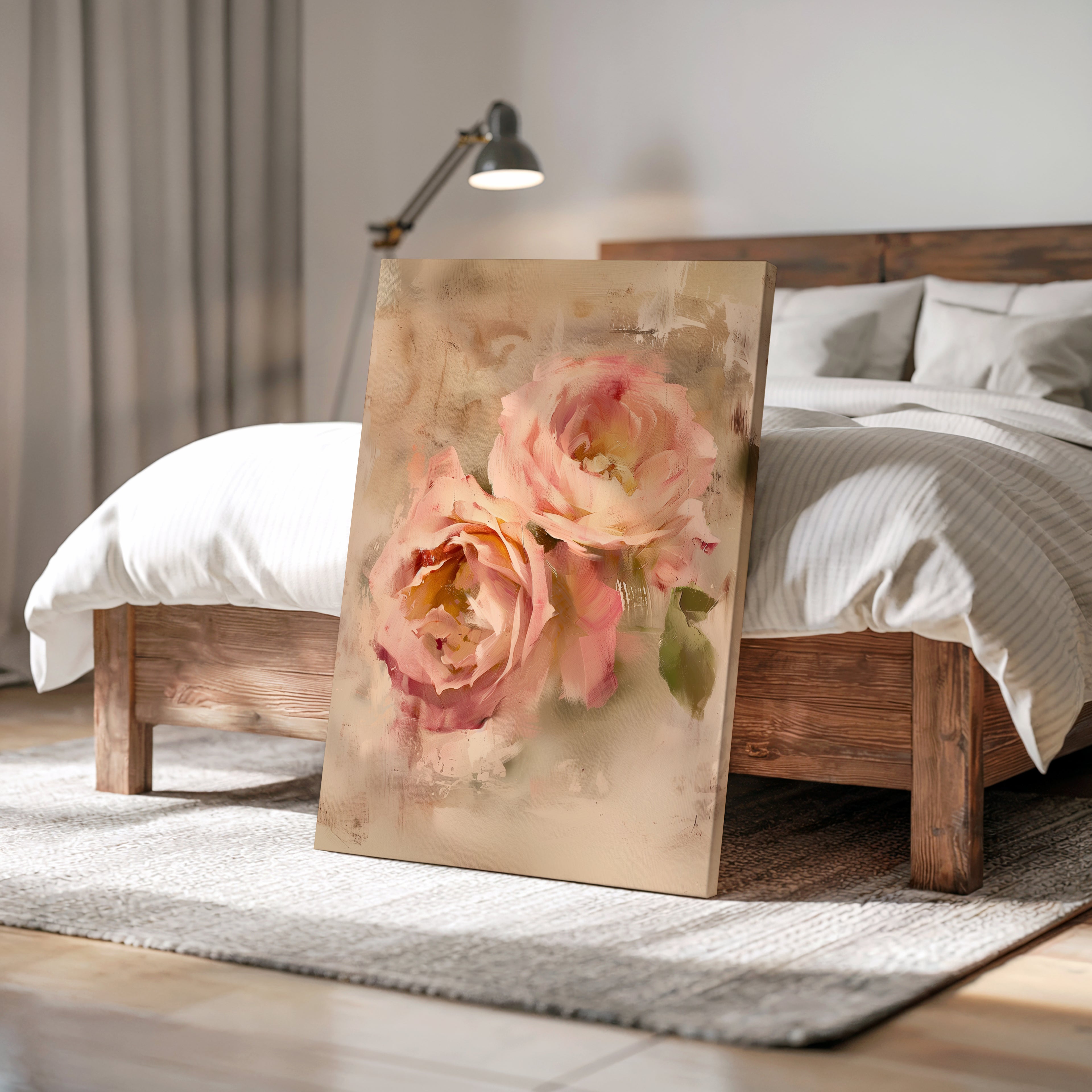 Vintage Rose Canvas Wall Art | Abstract Blush Pink Floral | Romantic Botanical Home Decor