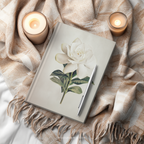 Notebook with floral design that is a white magnolia bloom by WhisperWillow Studios Home Decor Gift