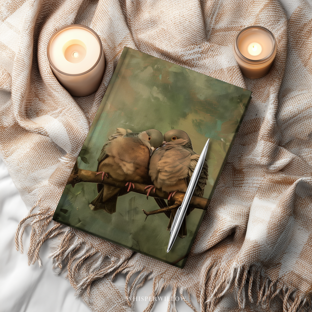 Mourning dove love birds art on a hardcovered matte journal by WhisperWillow Studios home decor gift