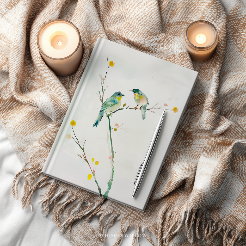 Watercolor songbirds art on hardcover journal by WhisperWillow Studios Home Decor gifts