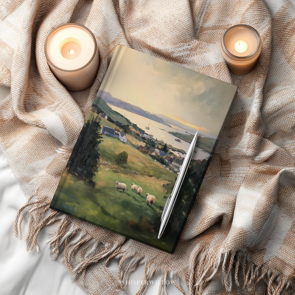 Irish countryside coastal scene hardcover journal art by WhisperWillow Studios home decor gift