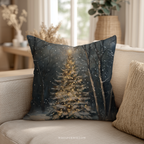 Magical Christmas Tree Throw Pillow | Winter Snowy Forest Scene | Festive Holiday Decor Cushion