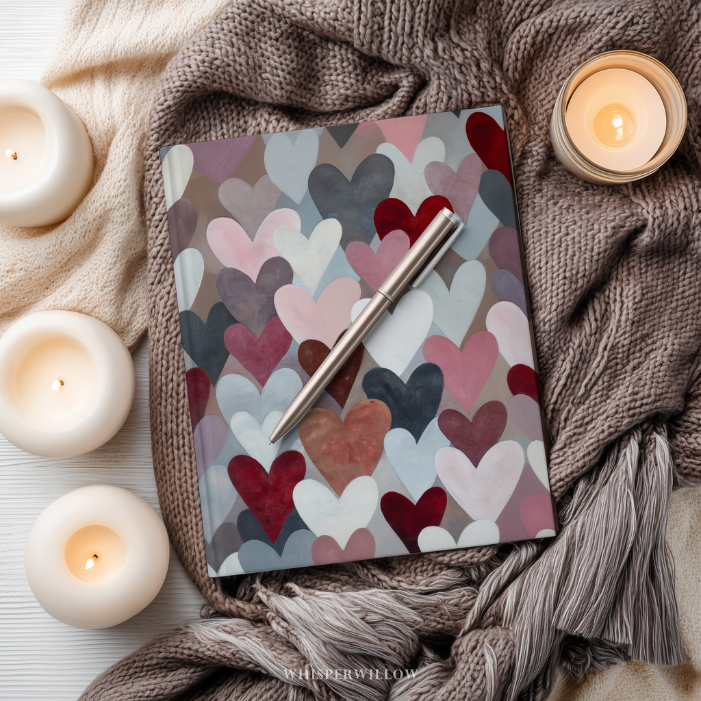 Notizbuch mit Hardcover, farbenfrohen abstrakten Herzen | Notizbuch mit Liebesmuster | Valentinstagsgeschenk mit linierten Seiten