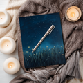 Whimsical fireflies in grass at night and stars hardcover journal WhisperWillow Studios home decor gifts