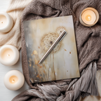 Moody dandelion whimsical artwork on hardcover matte notebook by WhisperWillow Studios home decor gift
