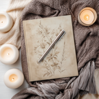 Vintage delicate flower sepia drawing on hardcover journal art by WhisperWillow Studios home decor gift