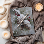 Winter pinecones and red berries art hardcover journal by WhisperWillow Studios home decor gift