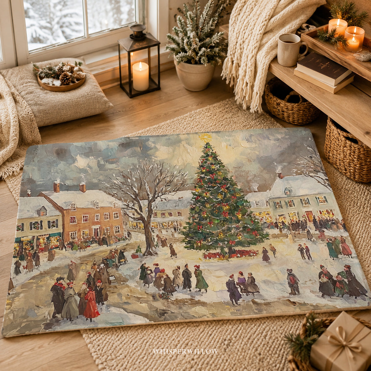 Vintage Christmas Village Throw Blanket - Winter Holiday Snowy Town Gift