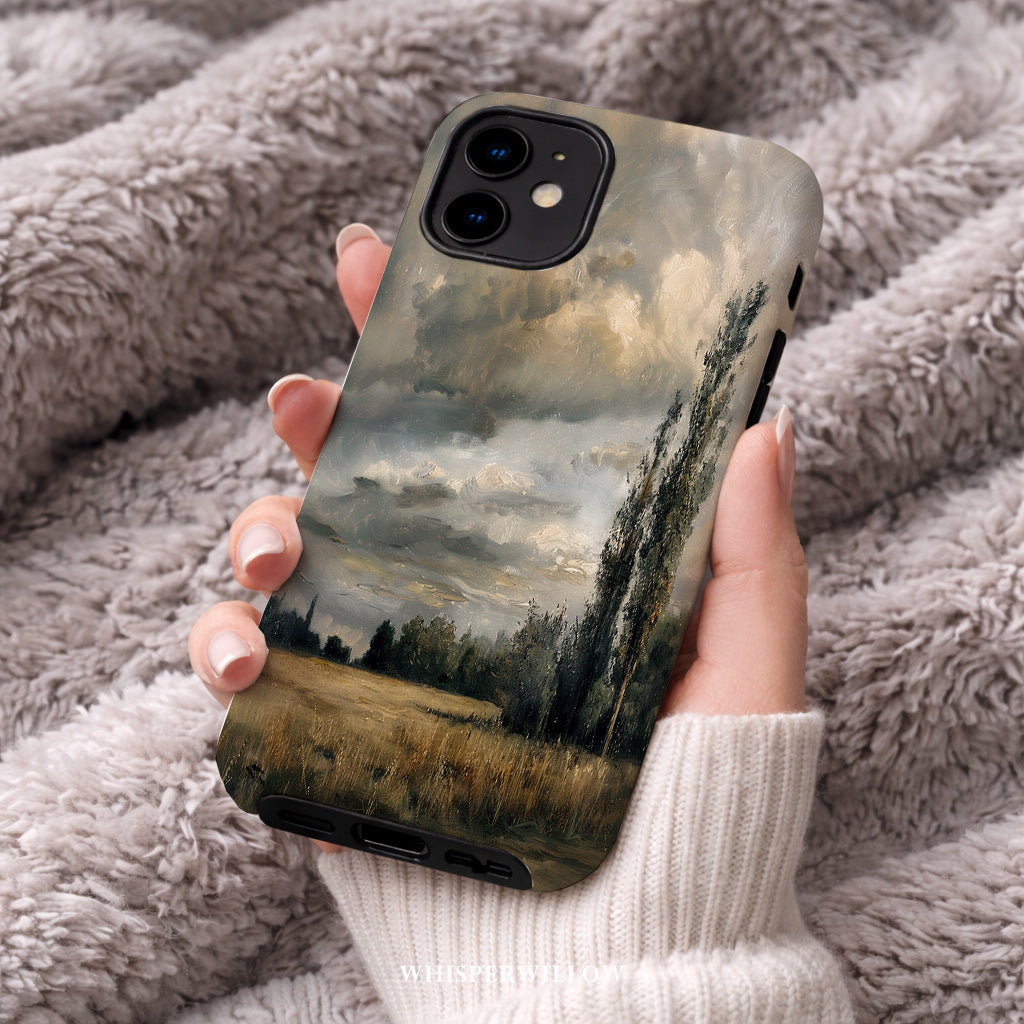 Moody Landscape Artistic Phone Case | Compatible with iPhone Models | Storm Sky Nature Scenic Neutral Rustic