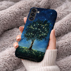 Mystical Tree Phone Case | Night Sky Art | Compatible with Samsung | Glowing Fireflies, Dreamy Stars, Nature