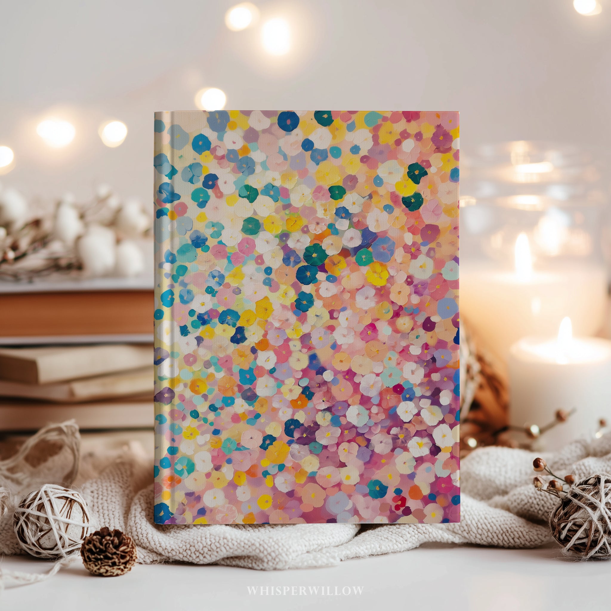 Buntes Notizbuch mit floralem Muster – Abstrakte Pastell-Konfettiblumen, fröhliche Muster – Geschenkidee