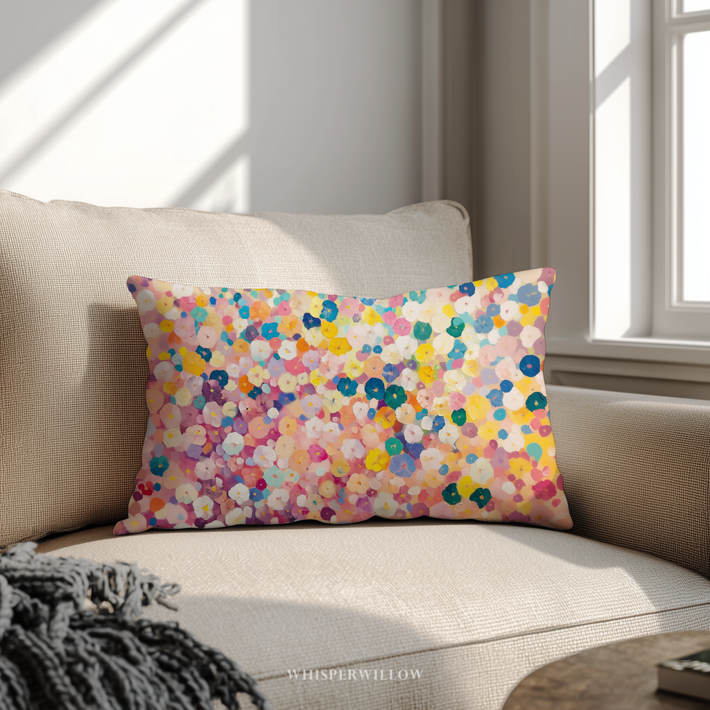 Colorful Floral Abstract Pillow CASE ONLY | Pastel Flower Garden Cushion Decorative Spring Accent Gift