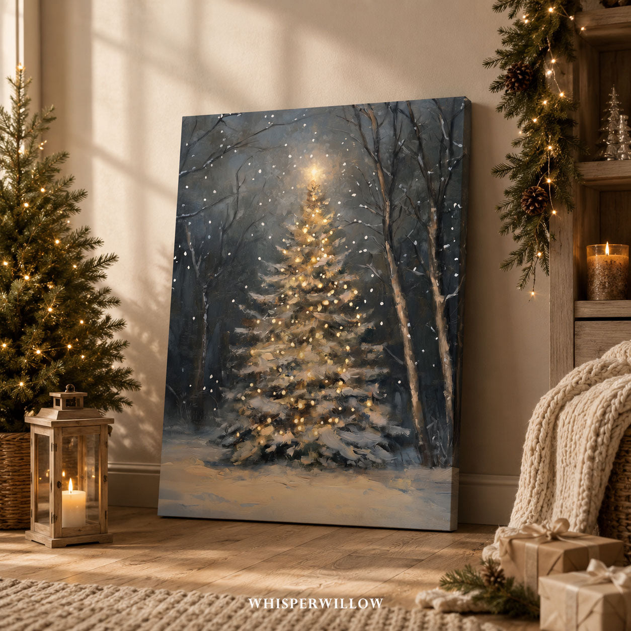 Christmas Tree Canvas Wall Art - Enchanting Snowy Forest Scene, Magical Winter Holiday Decor