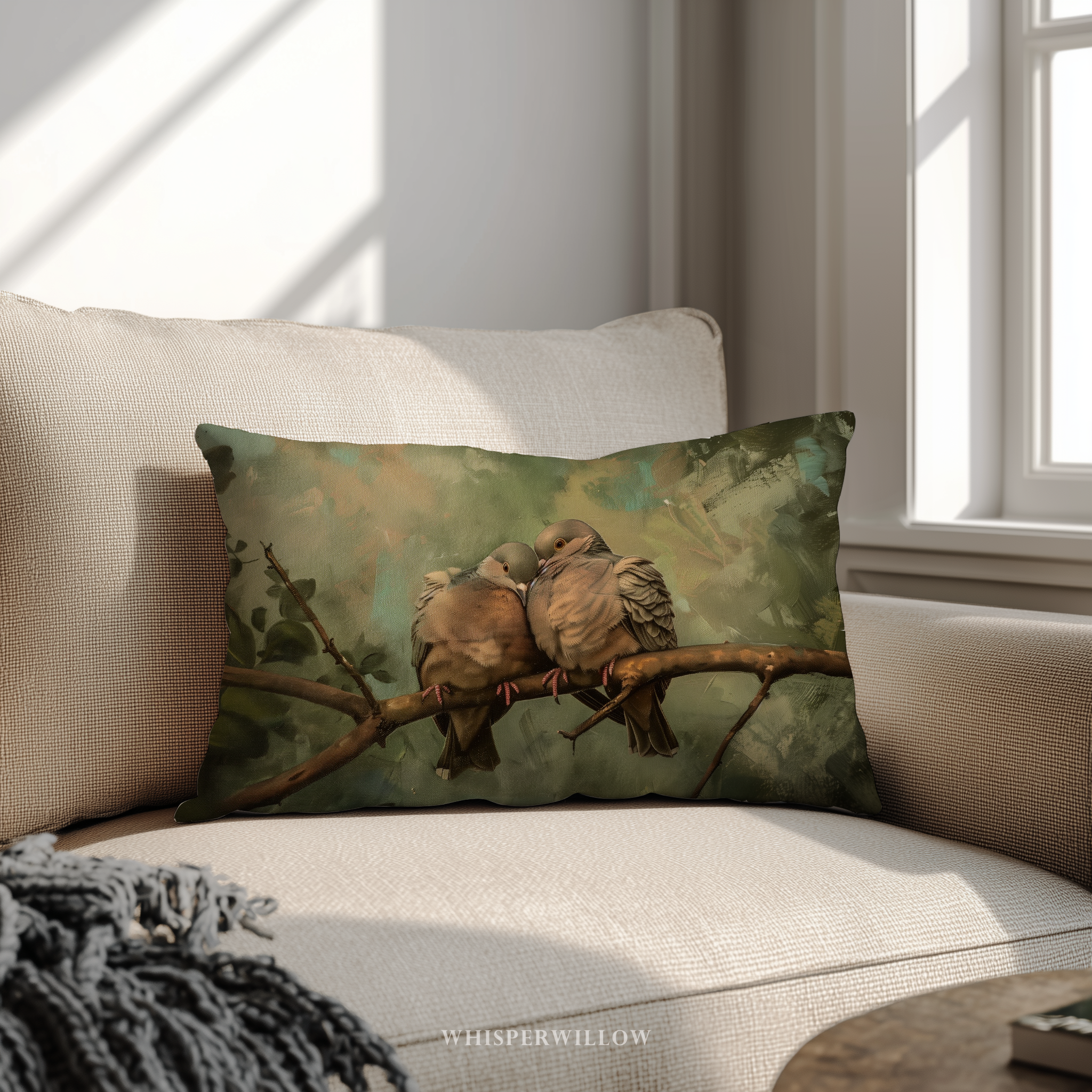 Romantic Dove Throw Pillow and Case - Nature Love Birds Decorative Cushion Wildlife Art Gift