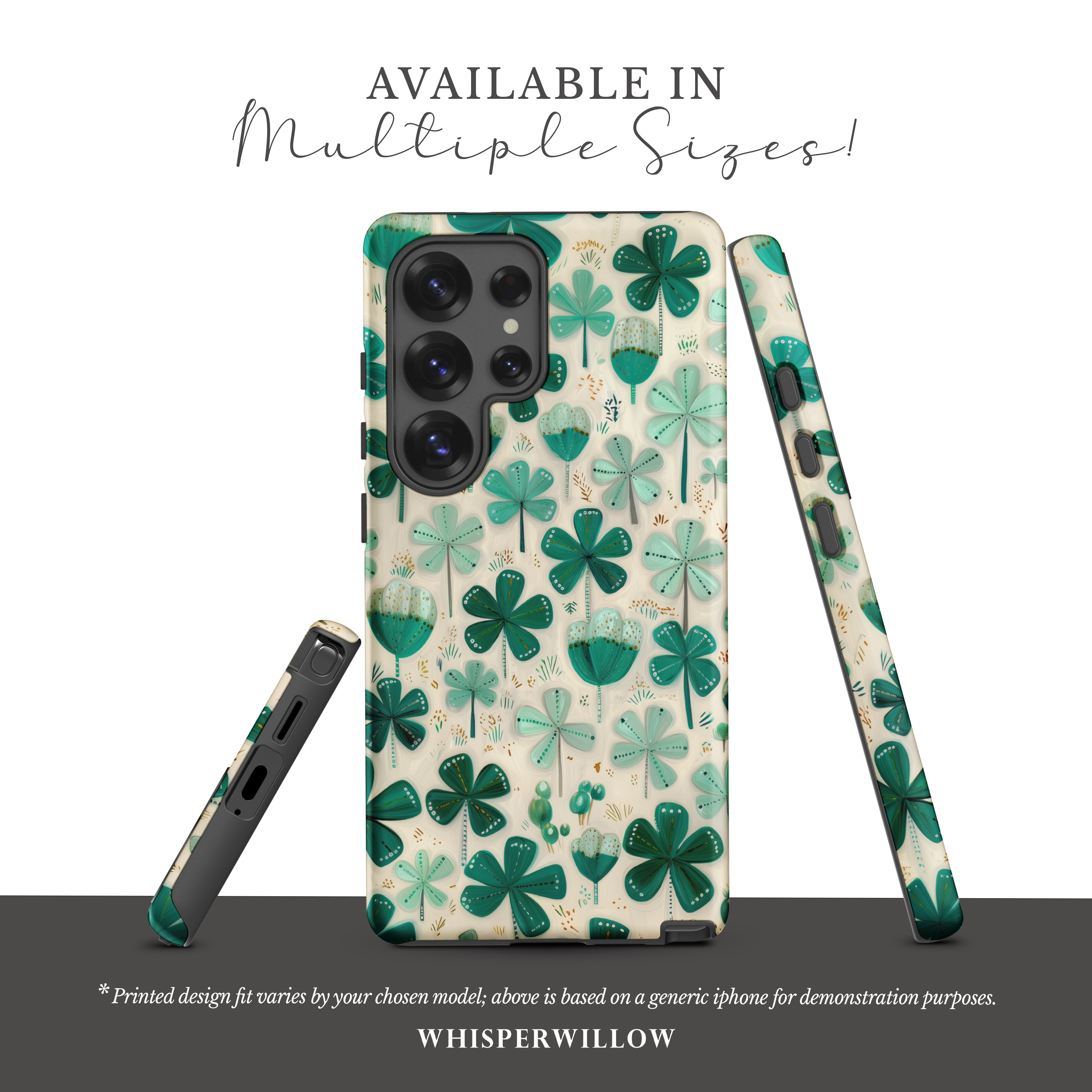Teal Shamrock Dual Layer Phone Case | Samsung Compatible | Lucky Four Leaf Clover Cover