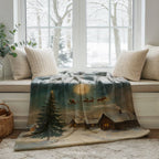 Christmas Santa Sleigh Throw Blanket - Reindeer Moonlit Village Gift