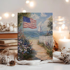 Carnet à couverture rigide drapeau américain - Motif patriotique de voilier en bord de mer, cadeau idéal pour un jardin de plage